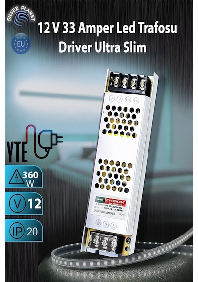 Şemalı 12v 33 Amper Ultra Slim Fansız Şerit Led Trafosu/driver