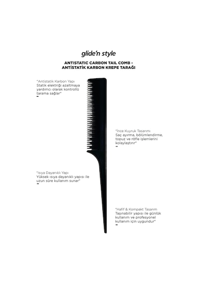 Glide'n Style GS-264 Antistatik Karbon Krepe Tarağı