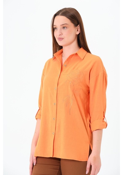 Sortie Collection Gül Nakışlı Gömlek Oranj