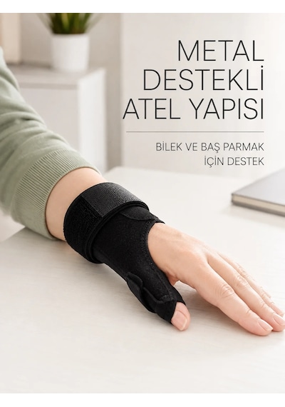 De Quervain El Bilekliği Başparmak Ve Bilek Destekli Metal Atel Siyah