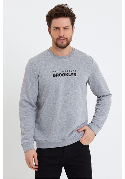 Süperlife Erkek Bisiklet Yaka Regular Fit Brooklyn Baskılı İnce Sweatshirt Spr23sw330 Gri Melanj