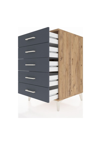 Kronos Komodin 5 Çekmeceli 60x59x96 Çam-antrasit Çam