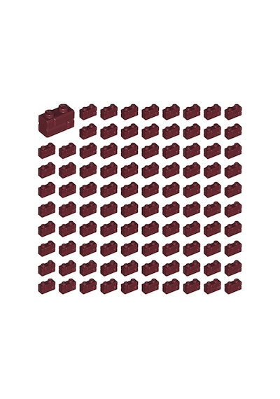 Yedek Parçalar: Modifiyeli Duvar Parçası: 100 Adet 1x2 Bordo 98283 - Parts: Brick, Modified: 100 Piece 1x2 Dark Red