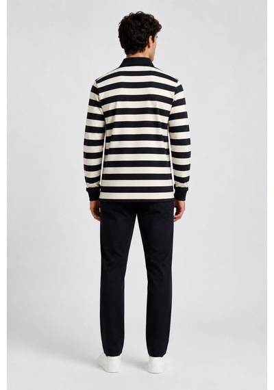 Alexandergardi Çizgili Polo Yaka Sweatshirt Siyah