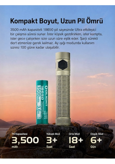 Olight Baton 4 Pro Siyah 1600 Lümen Şarjlı Led El Feneri 200 M Menzil, Usb-c, Ipx8