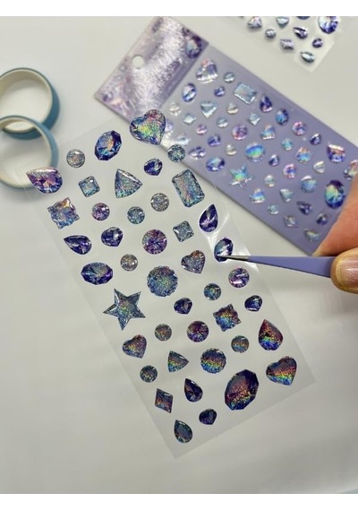 Holografik Galaxy Mavi Mor Işıltılı Tek Yaprak 42 Adet Taş Sticker Seti/etiket/çıkartma 1