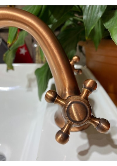 İsaoğlu Yapı Mat Bakır Bronz Lavabo Bataryası Eskitme Lavabo Musluk Bronz Musluk Premium Design Bakır