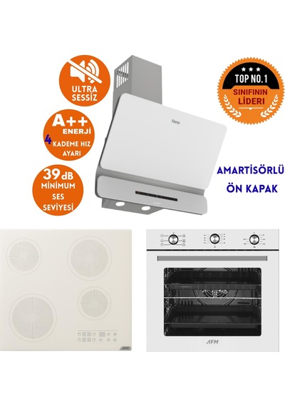 Afm Tech Ve Ferre Mus1sessiz Elektrikli Vitro Beyaz D081-SA + V6-05 + FM7601 Ankastre Set