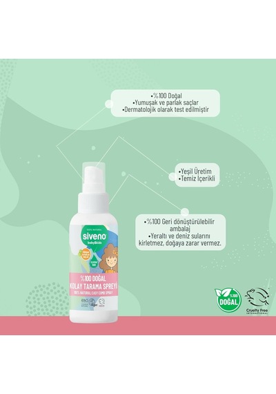 Siveno%100 Doğal Kolay Tarama Spreyi Çocuklar İçin Nemlendirici Hindistan Cevizi Yağlı 100 Ml