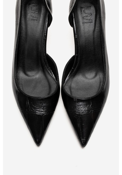 Luvishoes Arel Siyah Baskı Kadın Topuklu Ayakkabı Siyah
