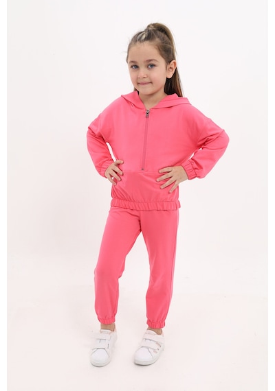 Toontoy Kids Kız Çocuk 2'li Takım Kapüşonlu Fermuarlı Sweatshirt & Beli Paçası Lastikli Jogger Eşofman Altı - 2 İplik Fuşya Toontoy Kids Kız Çocuk 2'li Takım Kapüşonlu Fermuarlı Sweatshirt & Beli Paçası Lastikli Jogger Eşofman Altı - 2 İplik Fuşya