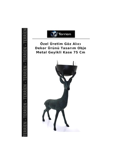 Özel Üretim Göz Alıcı Dekor Ürünü Tasarım Obje Metal Geyikli Kase 75 Cm
