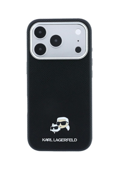 Apple Uyumlu iPhone 18 Pro Kılıf Karl Lagerfeld Lisanslı M-safe Özellikli K&c Heads Metal Logolu Pu Kapak Siyah