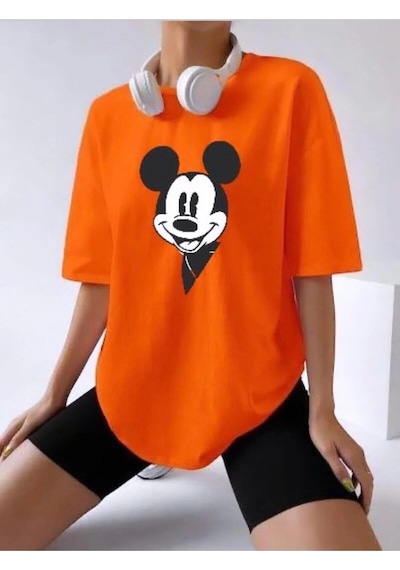 Hırsch Kadın Turuncu Oversize Mickey Mouse Baskılı Tshirt Turuncu Hırsch Kadın Turuncu Oversize Mickey Mouse Baskılı Tshirt Turuncu