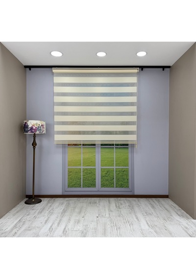 Fiori Serisi Kırık Beyaz Mikro Plise Modern Zebra Stor Perde