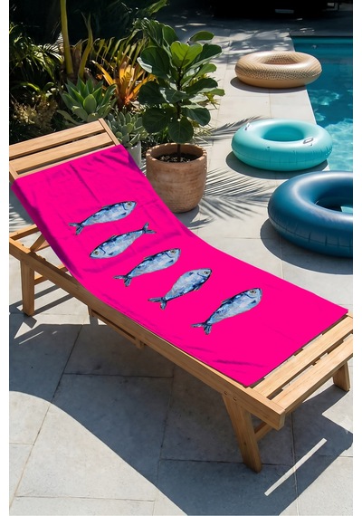 Balık Figürlü Fuşya Plaj Havlusu-marine Modern Mavi Pembe Havuz Deniz Hızlı Kuruyan Mikrofiber Havlu İnci Deniz
