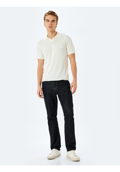 Koton Slim Fit Polo Yaka Kısa Kollu Triko Kazak Ekru 5sam70001ht Ekru