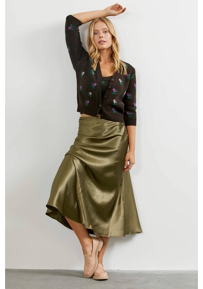Sementa Çiçek Motifli Crop Triko Takım - Kahve 001