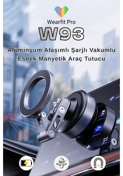 Wearfitpro W93 Alüminyum Manyetik Telefon Tutucu Type-c Şarjlı 360 Döner 3 Eksenli Katlanabilir Telefon Tutucu Gri