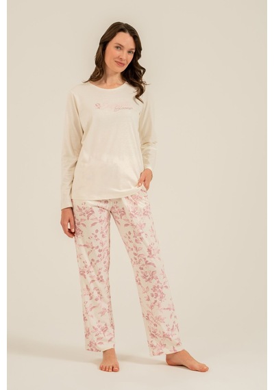 Arnetta Kadın Excuisite Flowers Krem Uzun Kol Pijama Takım Ar3743-s-v1 Ar3743-s-v1
