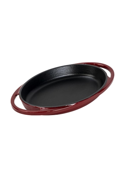 Lava Döküm Oval Sahan Döküm Demir Yekpare Çift Kulplu Ölçü 21x14cm. Bordo