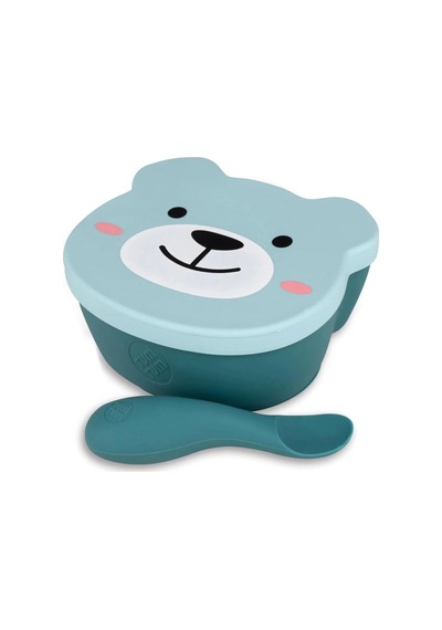 Tum Tum Silikon Vakumlu Kapaklı Kase ve Kaşık Seti - Boris Bear