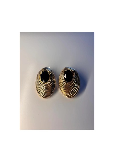 Lunarie Oval Çizgili Vintage Statement Küpe 14k Gold Spiral Altın