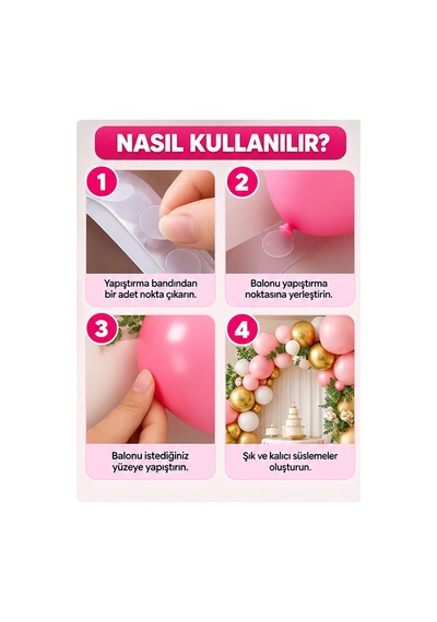 Mucit Home Çift Taraflı Yapışkan Balon Yapıştırma Bandı Sticker Damla Modeli Ve Uçan Balon Aparatı Yapıştırıcı Şeffaf