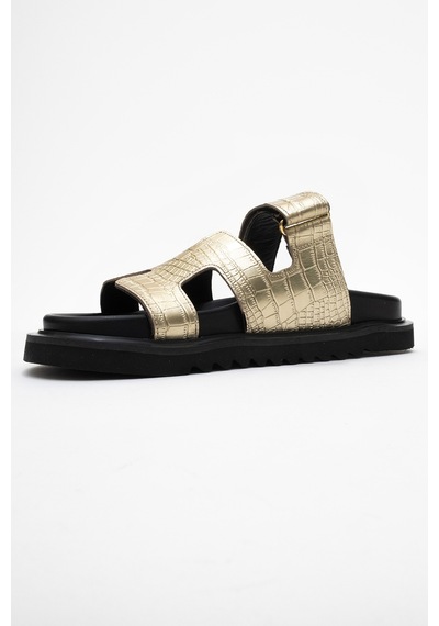 Luvishoes Luvi Shoes Loana Altın Baskı Hakiki Deri Kadın Terlik Altın