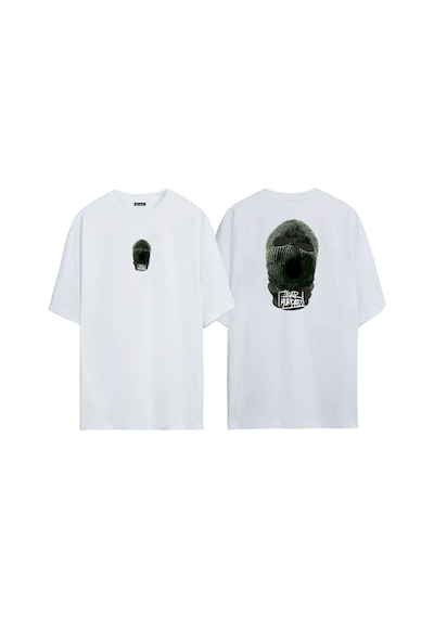 Thewert Unisex Ganster Trap Maske Tshırt Ön Arka Baskılı Beyaz Oversize T-shirt