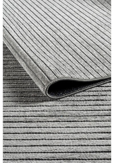 Line Serisi Kaymaz Taban Yıkanabilir Dekoratif Modern Şönil Kilim Gri