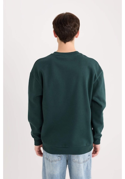 DeFacto Boxy Fit Bisiklet Yaka Baskılı Sweatshirt X8282AZ24AUGN919 Yeşil