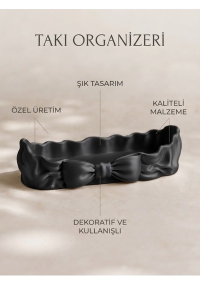 Kurdeleli Aksesuar Kutusu Ve Dekoratif Takı Çanağı Siyah