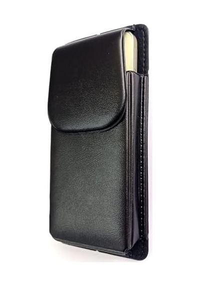Kemere Takılan Lüks Suni Deri Telefon Kılıfı, Mıknatıslı, 17x8 Cm, Siyah