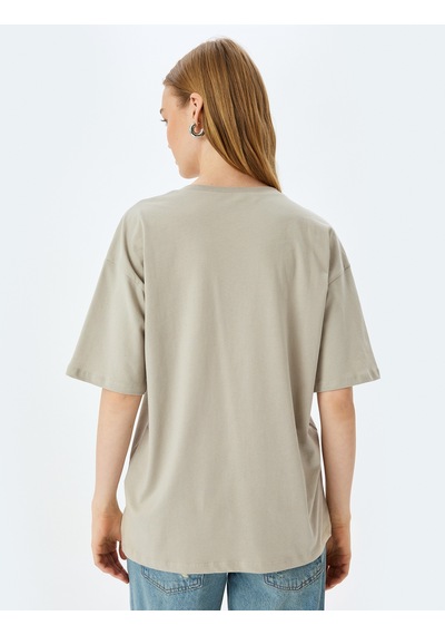 Koton Slogan Baskılı Bisiklet Yaka Kısa Kollu Oversize Tişört Gri 5sal10176ık Gri