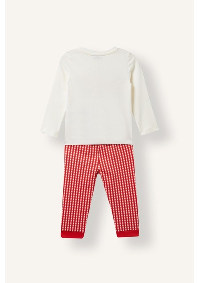 Defacto Ayıcık Baskılı Üst Pötikare Alt 2li Pijama Takımı Kız Bebek I1009a526wner105 Ekru-er105