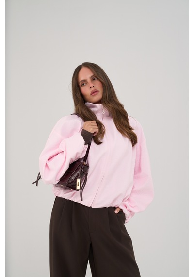 Mai Collection Positano Büzgü Detay Pembe Bomber Ceket