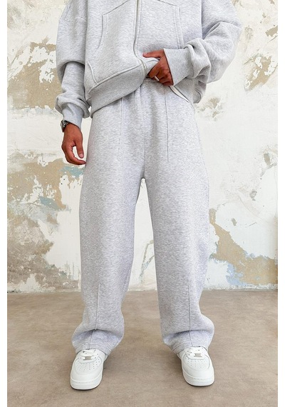 Gri Melanj Cozy Basic Pileli Baggy Eşofman GRI MELANJ