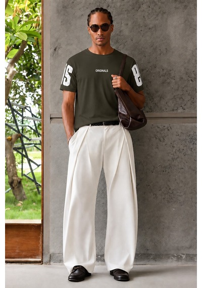 Tarz Cool Originals Baskılı Oversize Erkek Tişört Süprem %100 Cotton Haki