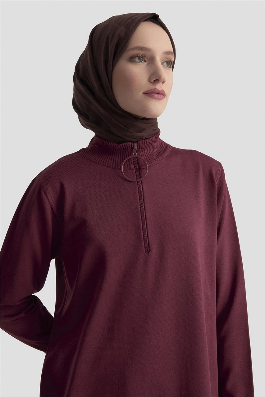 Armine Fermuar Detaylı Triko Tunik 25ktd4113 Bordo Bordo