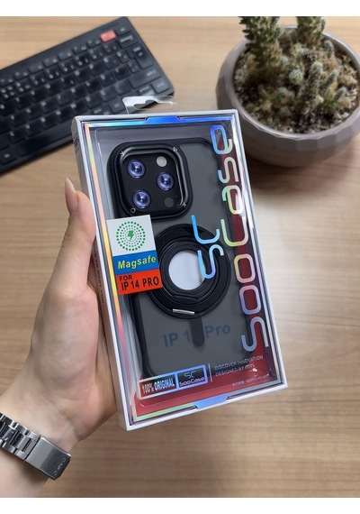 Apple Uyumlu iPhone 14 Pro Standlı Ve Yüzüklü Magsafe Kılıf Soocase721 Siyah