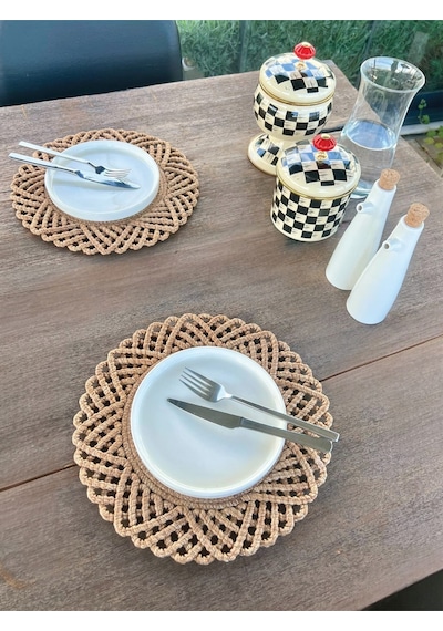 2'li Set Hasır Görünümlü Amerikan Servis-leke Tutmaz Natural 33 Cm Natural