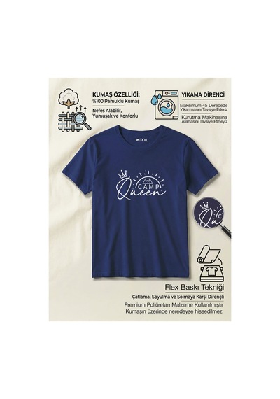 North Whiskers Camp Queen Baskılı %100 Pamuklu Kadın Lacivert Outdoor Tişört Lacivert - 875131891 Lacivert - 875131891 Lacivert