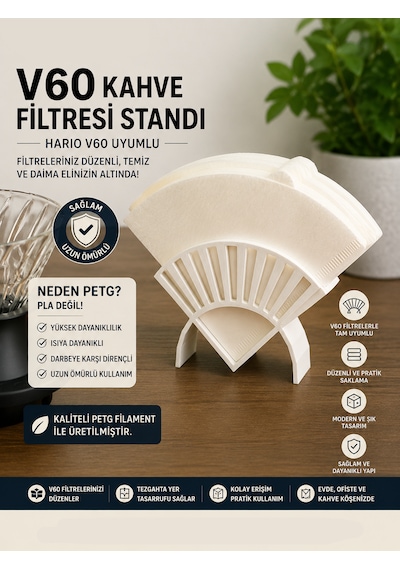 V60 Kahve Filtre Kağıdı Standı Düzenleyici Tutucu Organizer Beyaz