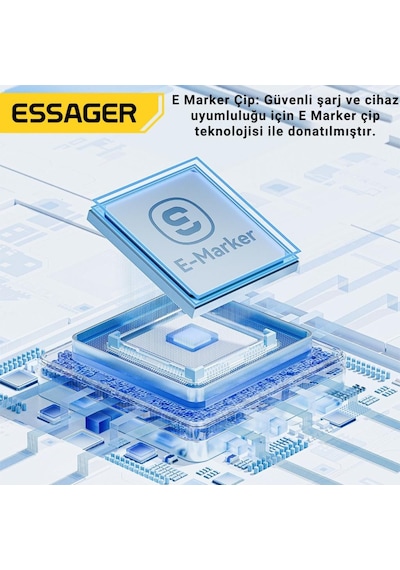 Essager 1 Metre Pd 100w Süper Hızlı Type C To Type C Şarj Data Kablosu, E-marker Çipli Akıllı Şarj Kablosu