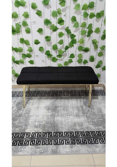 Özcan Metal Gold Metal Ayaklı Metal Kasalı Bench Mutfak Salon Antre Yatak Odası Balkon Puf Bank Siyah