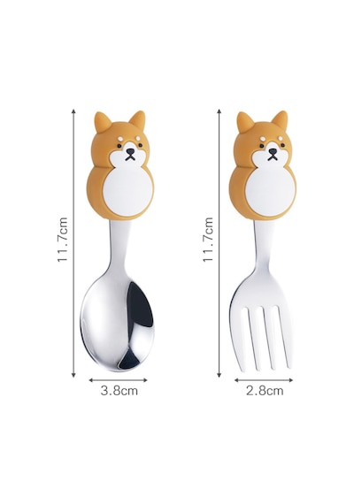 Kedi Figürlü Premium Çocuk Bpa Free Silikon Saplı Paslanmaz Çelik Uçlu Çatal-kaşık, 9+ Ay
