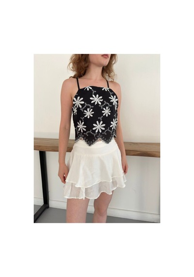 Verymoda Çiçek Motifli Askılı Bluz D3122 Siyah