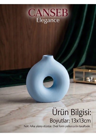 13x13cm - Premium -dekoratif Donut Vazo - Kendinden Kokulu - El Boyaması İşçilik Mavi