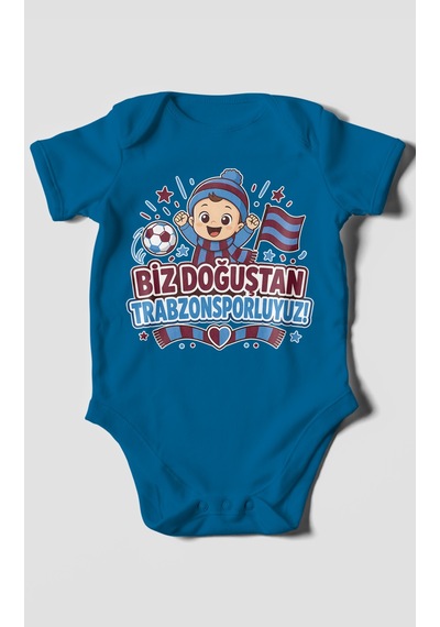 Morivokids Biz Doğuştan Trabzonsporluyum Kısa Kollu Bebek Body %100 Pamuk Koyu Mavi